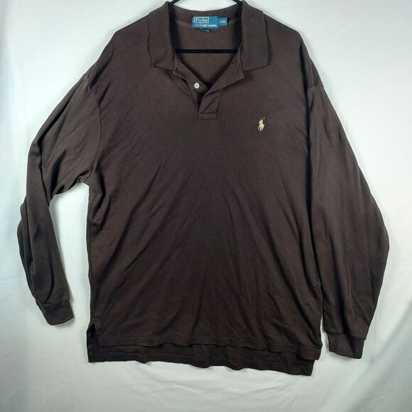 Polo Ralph Lauren XXL Brown Long Sleeve Cotton Polo Shirt Big Pony - Picture 2 of 10